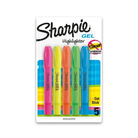 Sharpie Gel Highlighters, Bullet Tip, Assorted Colors, 5 Count