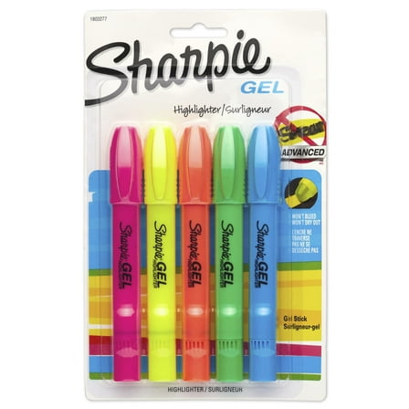 Sharpie Gel Highlighters, Bullet Tip, Assorted Colors, 5 Count
