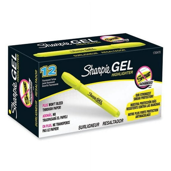 Sharpie Gel Highlighters, Fluorescent Yellow Ink, Bullet Tip, Yellow Barrel | Order of 1 Dozen