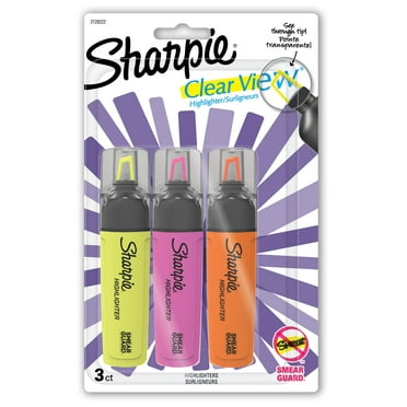 Sharpie Highlighter, Clear View Highlighter with See-Through Chisel Tip, Tank Highlighter, Assorted, 3 Count