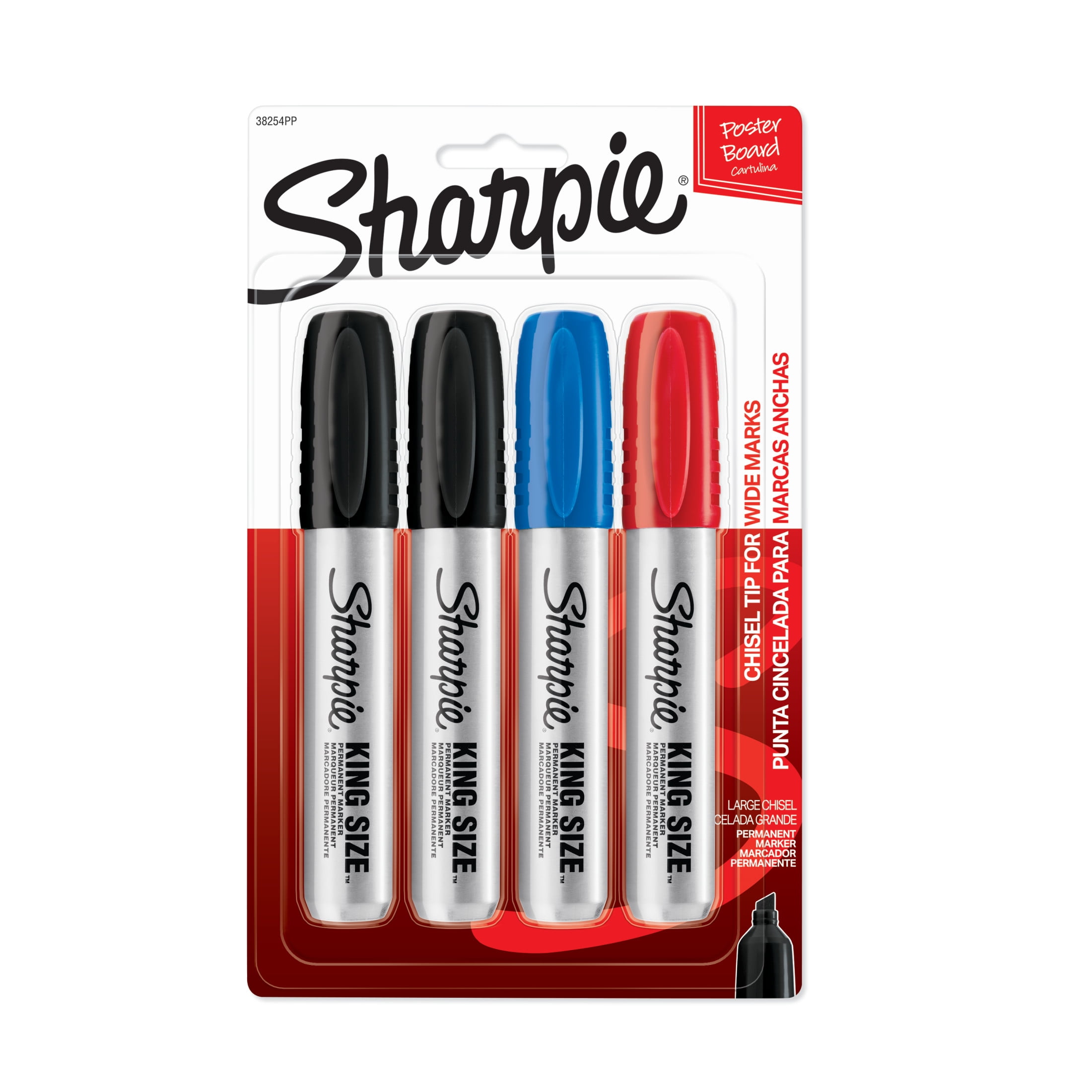 Sharpie King Size Permanent Marker, Large Chisel Tip, Great for Poster Boards, Assorted, 4 Count