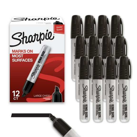 Sharpie King Size Permanent Markers, Large Chisel Tip, Black, 12 Count