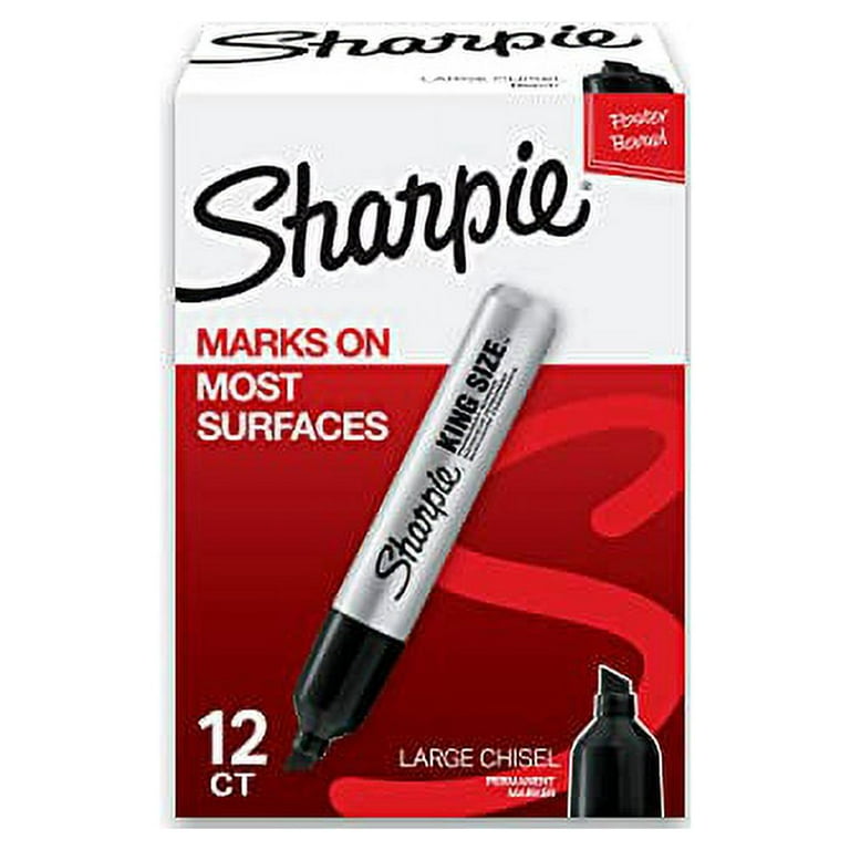 SHARPIE Permanent Markers, Fine Point, Assorted Colors, 12 Count & King  Size Permanent Markers Large Chisel Tip, Great For Poster Boards, Black, 12