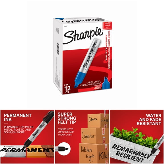 Sharpie Large Chisel Tip Permanent Markers, Blue, 12-Pack for Durable Writing on Multiple Surfaces