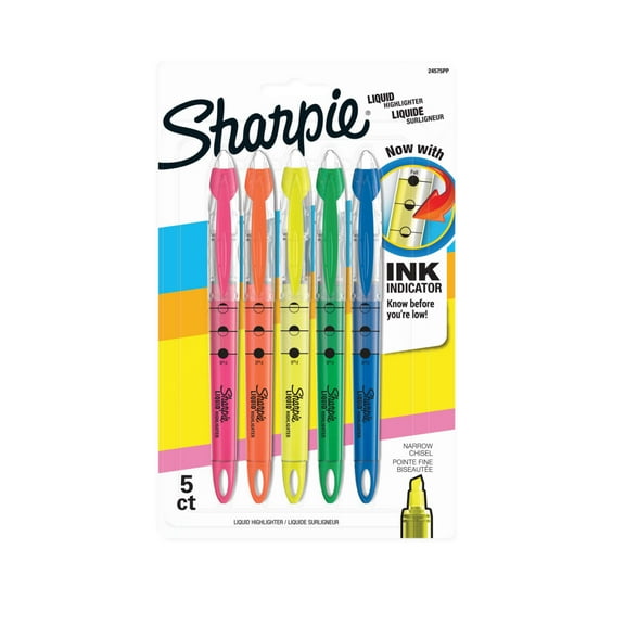 Sharpie Liquid Highlighter, Chisel Tip Highlighters, Assorted Colors, 5 Count