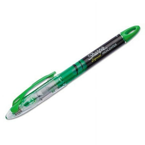 Sharpie Liquid Pen Style Highlighters, Fluorescent Green Ink, Chisel Tip, Green/Black/Clear Barrel, Dozen