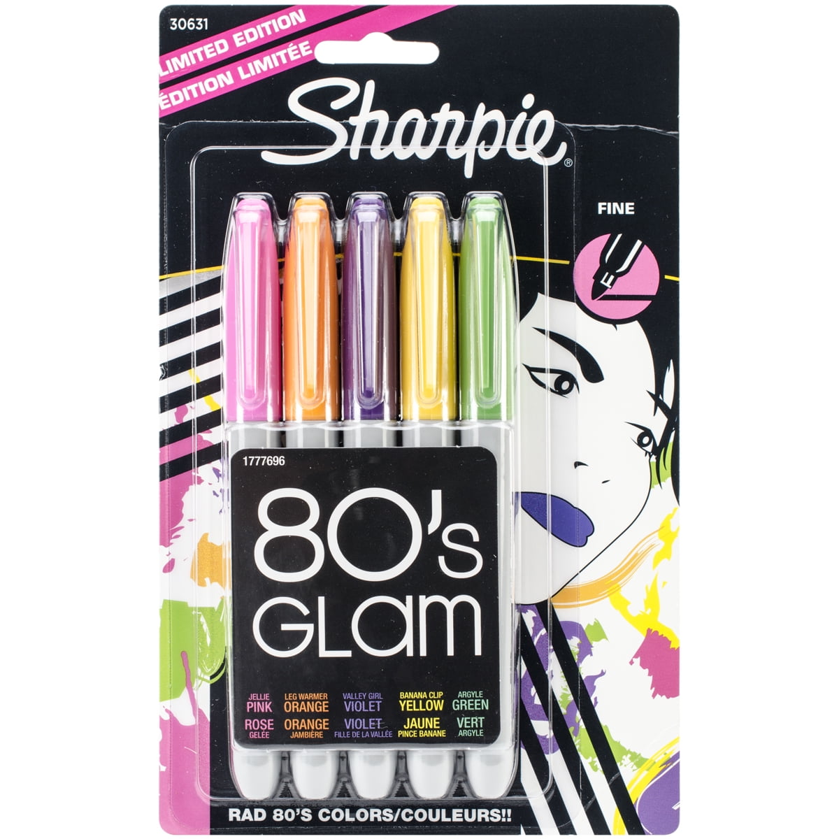 Sharpie Marker 80's Glam Set of 5, Fine Tip