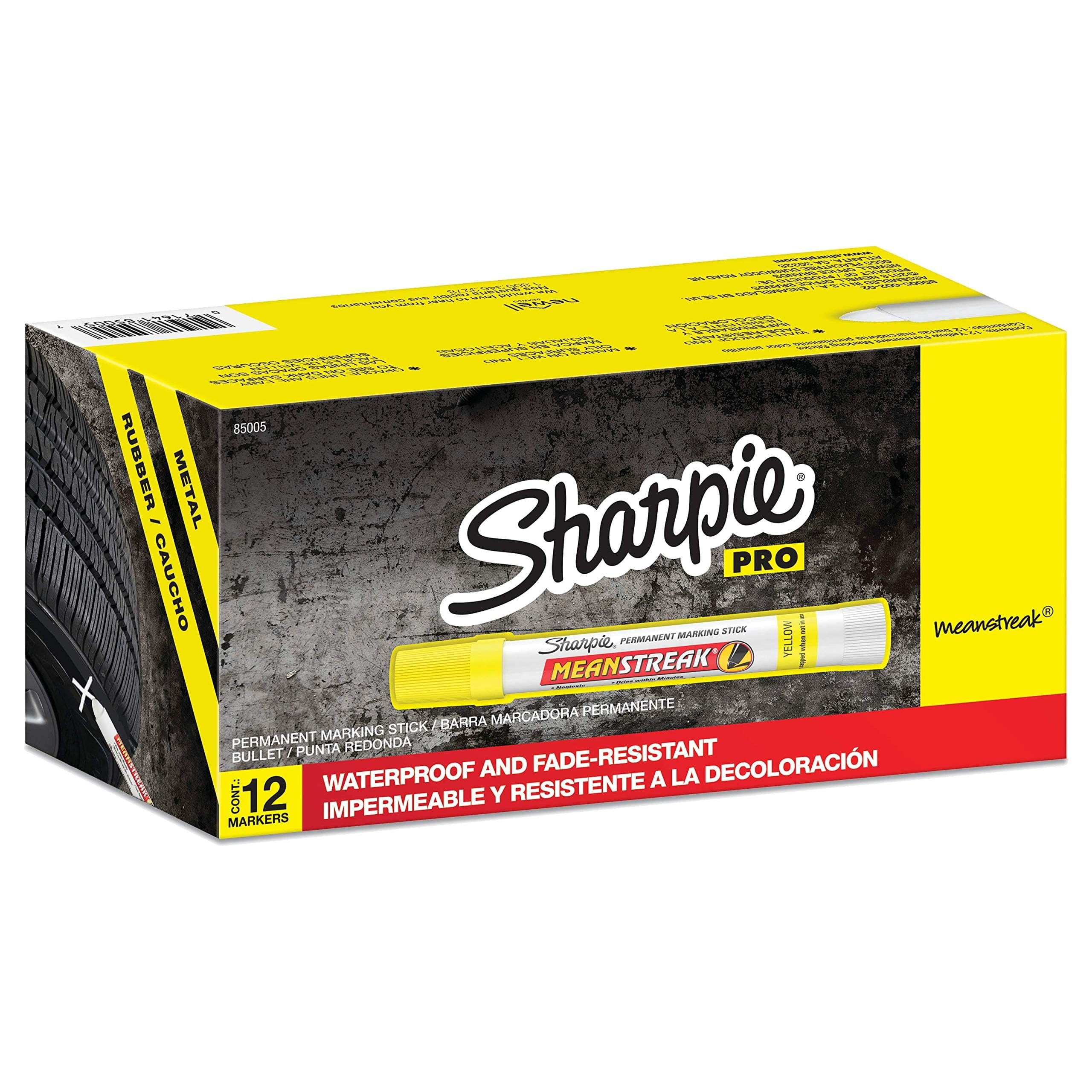 Sharpie Mean Streak Permanent Marking Stick - Bullet Tip - Pack of 12, Yellow — Residential Use, Standard Application