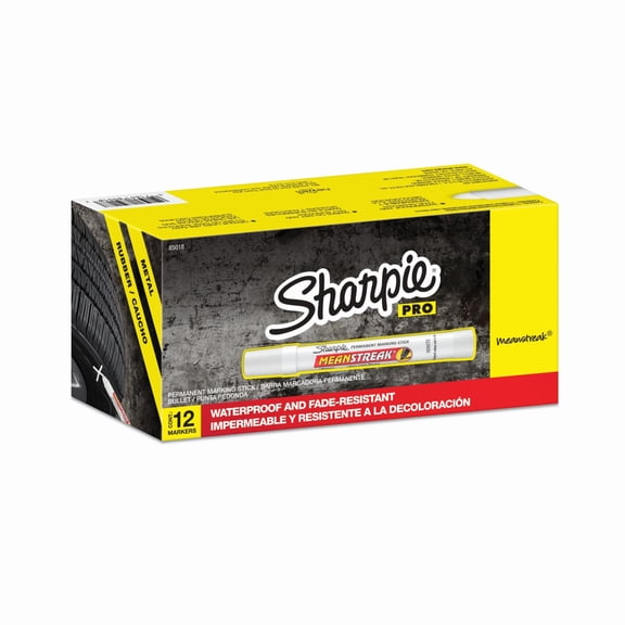 Sharpie Mean Streak Permanent Marking Stick, Bullet Tip, White, Box of 12