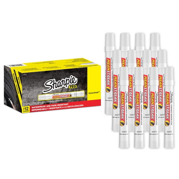 Sharpie Mean Streak Permanent Marking Stick, Bullet Tip, White, Box of 12
