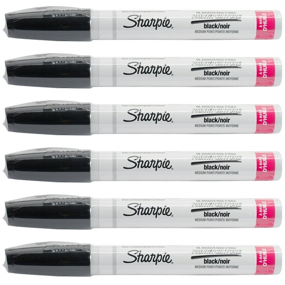 Sharpie Medium Point Oil-Based Opaque Paint Marker-Black-Multipack Of 6