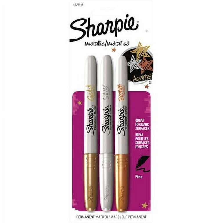 Sharpie Metallic Fine Point Permanent Marker - Fine Marker Point - Gold, Silver, Bronze Alcohol Based Ink - 3 / Set Sharpie Metallic Fine Point Permanent Marker - Fine Marker Point - Gold, Silver, Bronze Alcohol Based Ink - 3 / Set
