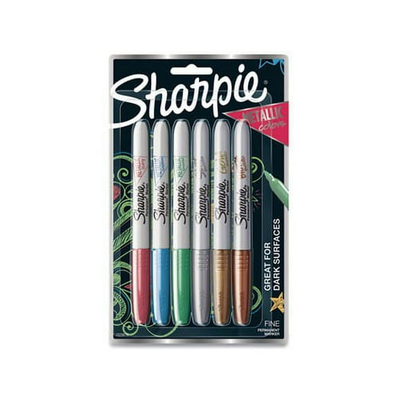 Sharpie Metallic Fine Point Permanent Markers Bullet Tip, Blue-Green-Red, 6/Pack