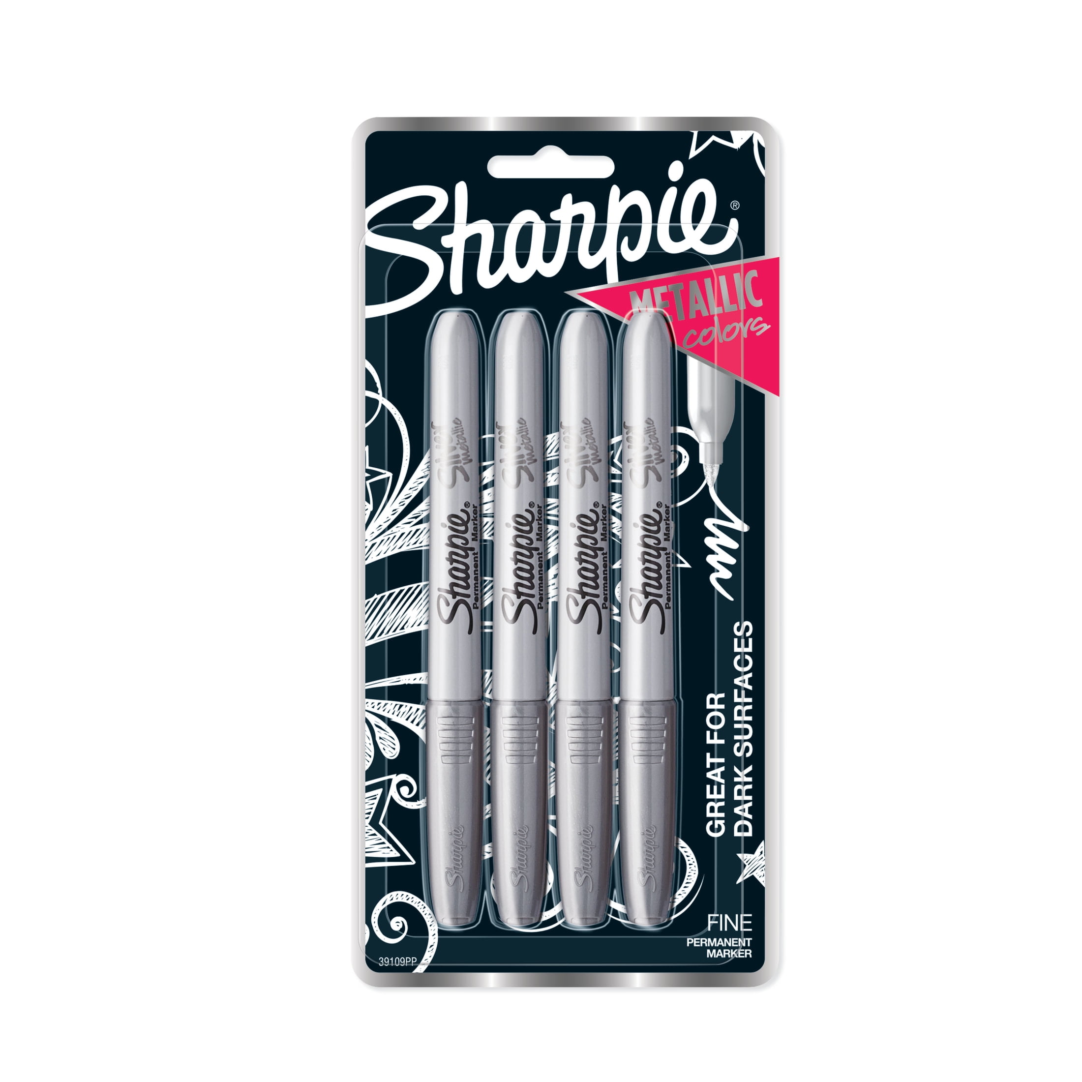Sharpie Metallic Permanent Marker Set, Fine, 4/Pkg., Silver