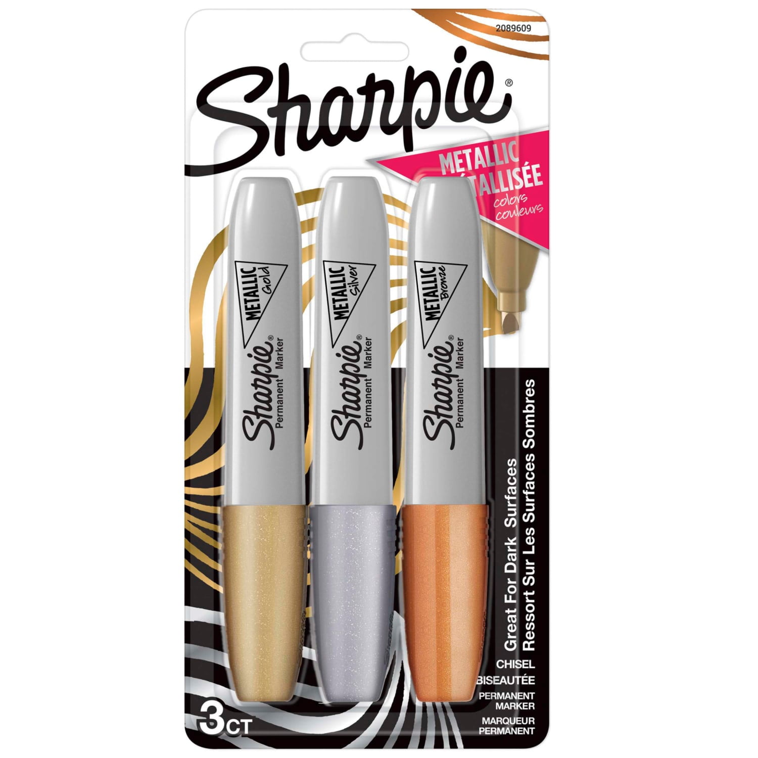 Sharpie Metallic Permanent Markers, Chisel Tip, Assorted Colors, 3 Count