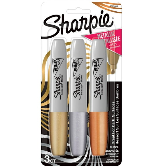 Sharpie Metallic Permanent Markers, Chisel Tip, Assorted Colors, 3 Count