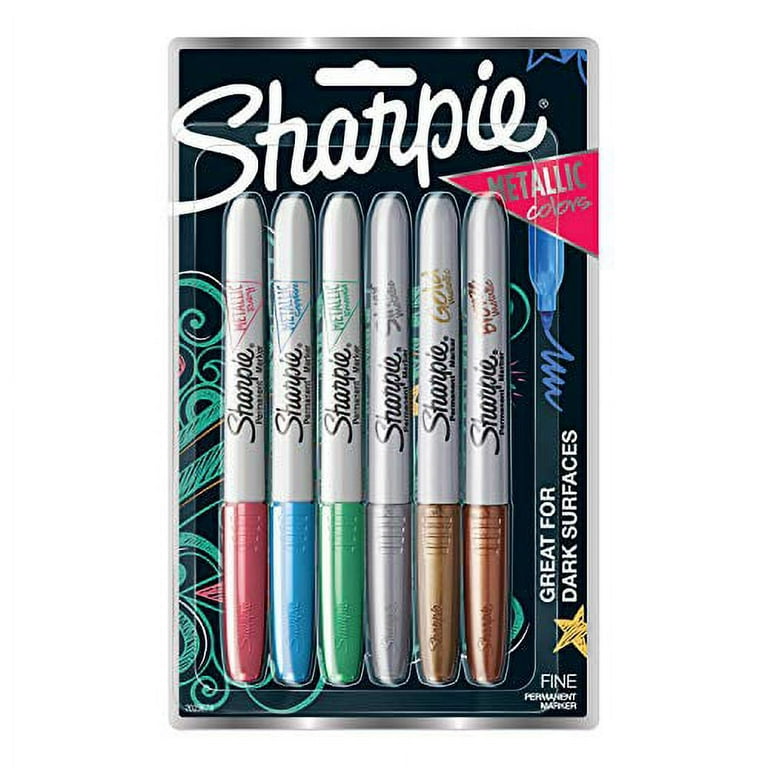 Sharpie Metallic Permanent Markers, Fine Point, Assorted Colors, 6