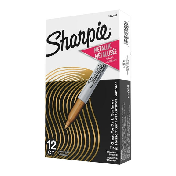 Sharpie Metallic Permanent Markers, Fine Point, Gold Ink, Pack Of 12