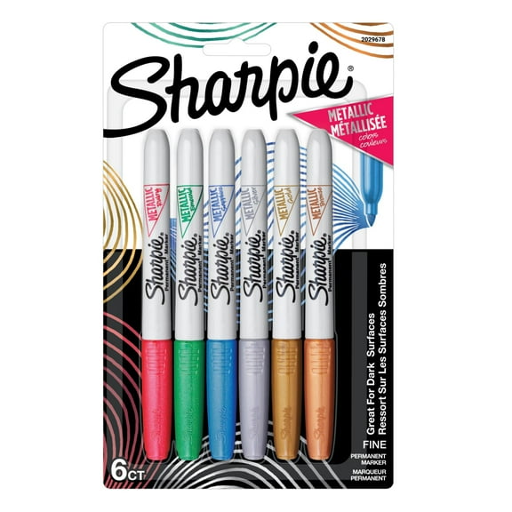 Sharpie Metallic Permanent Markers, Fine Tip, Assorted, 6 Count