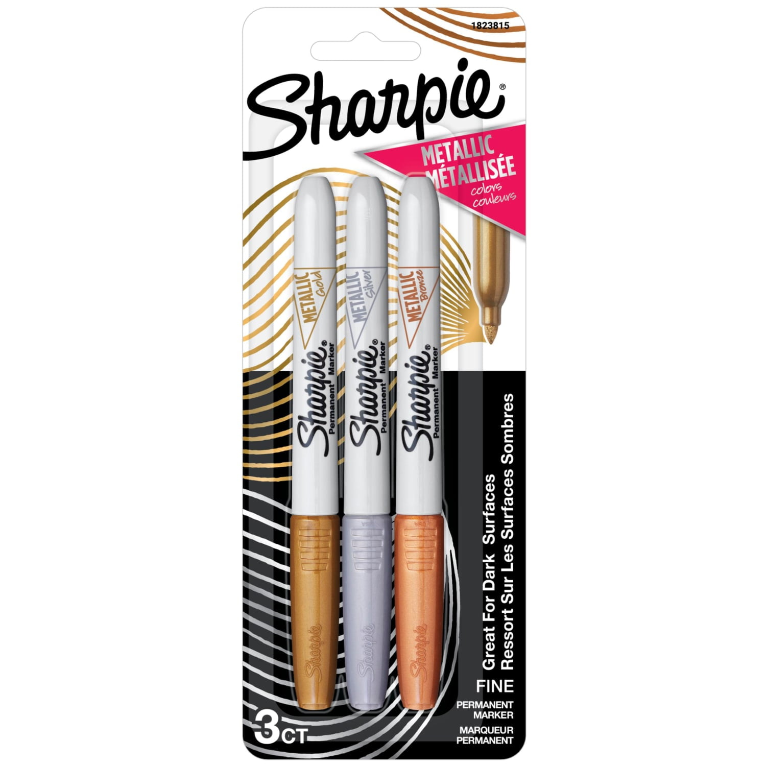 Sharpie Metallic Permanent Markers, Fine Point, Assorted Metallic, 3 Count