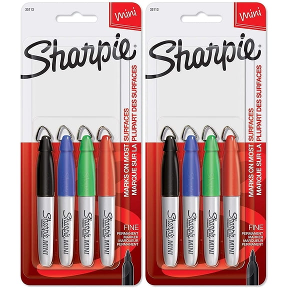 Sharpie Mini Permanent Markers, Fine Point, Assorted Colors, 4 Count - 35113PP Pack of 2