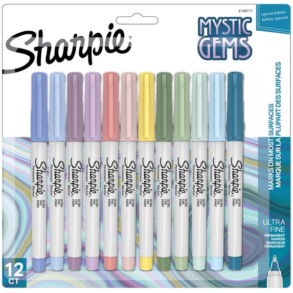 Sharpie Permanent Markers, Mystic Gem Special Edition, Ultra-Fine Point, Assorted Colors, 12 Count