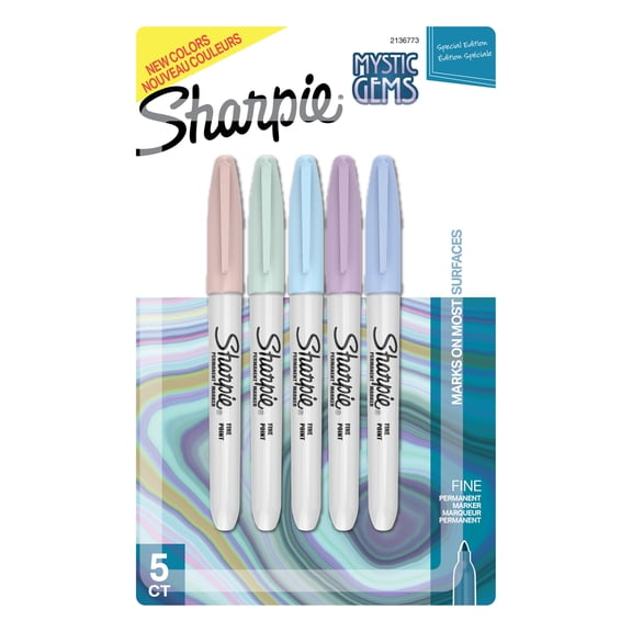 Sharpie Mystic Gems Permanent Markers, Fine Point, Assorted Colors, 5 Count