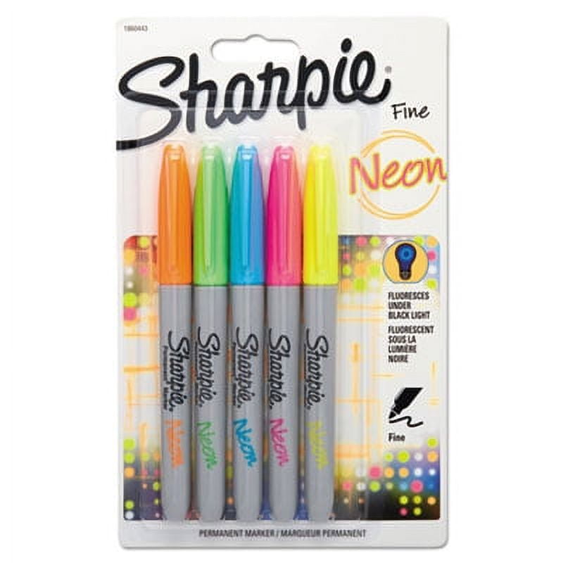 Sharpie Neon Permanent Markers, Fine Bullet Tip, Assorted Colors, 5/Pack (1860443)