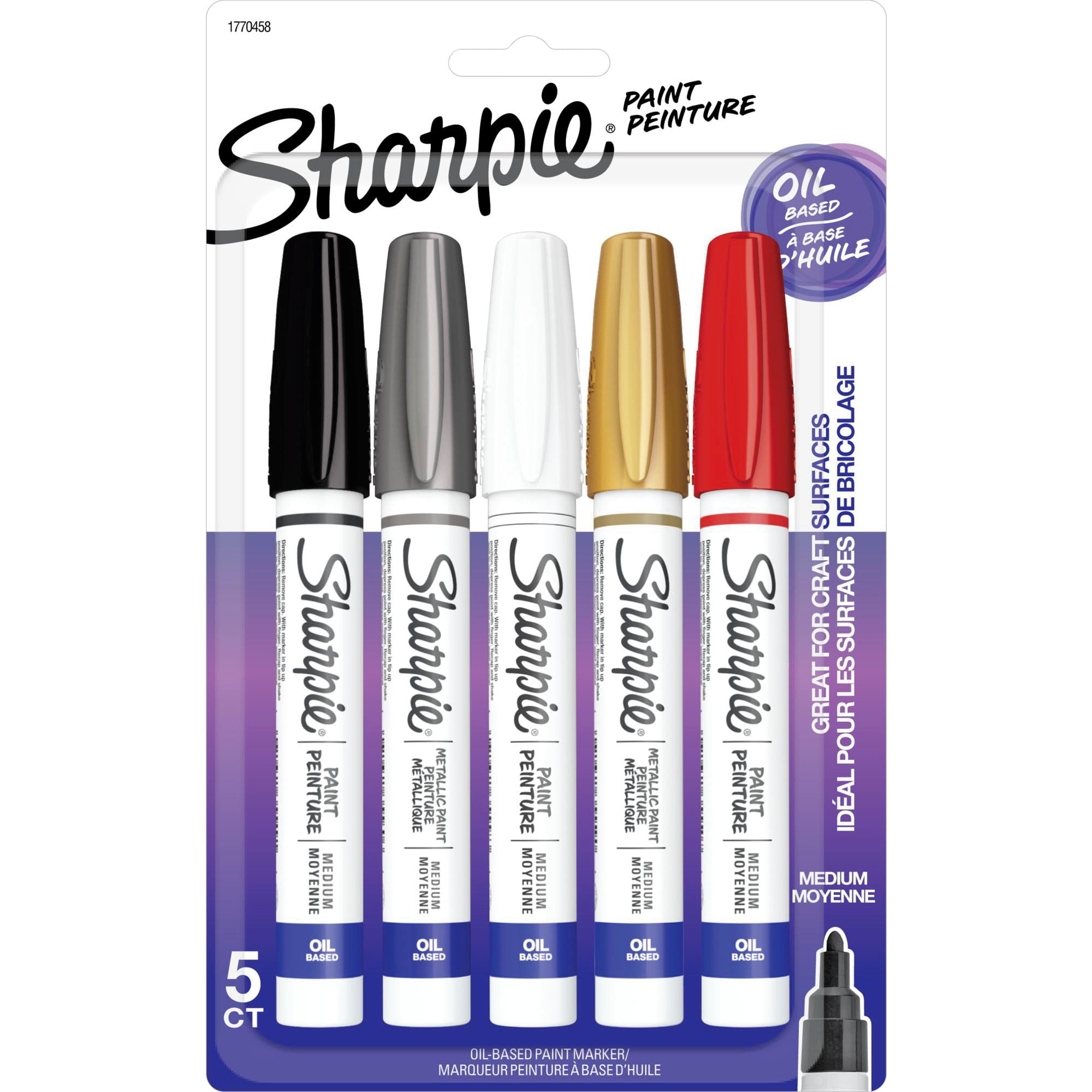Sharpie Oil-Based Paint Markers, Fine Point, 5-Pack, Assorted Colors (37371PP)