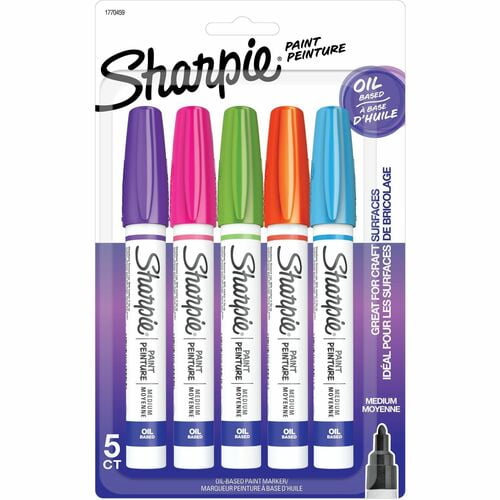 Sharpie Oil-Based Paint Marker - Medium Point, Aqua, Orange, Lime Green, Pink, Purple Ink, Oil Based (1770459) | 2 Packs (10 Total)