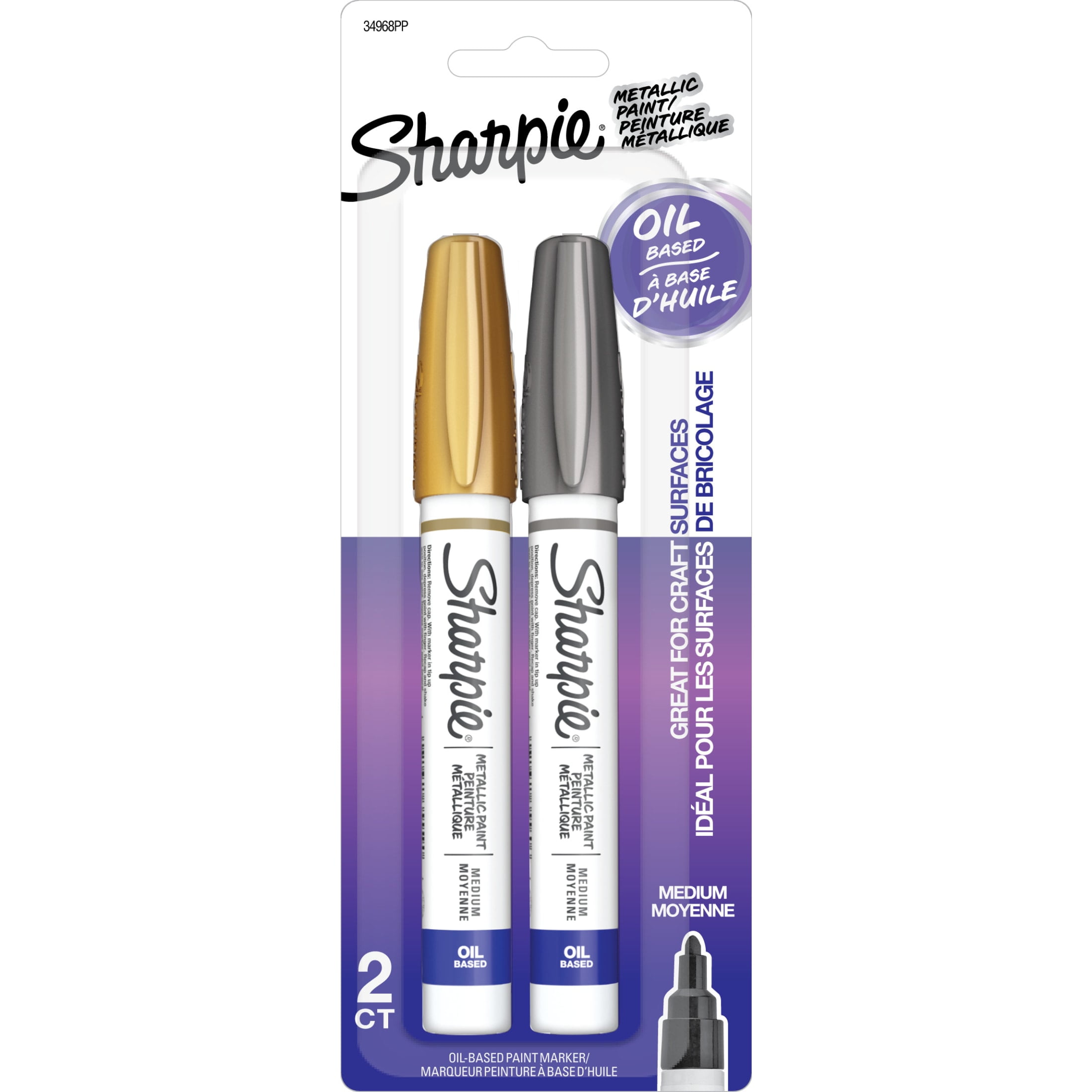 Sharpie Oil-Based Paint Marker Set, Carded Packaging, Medium, 2-Colors