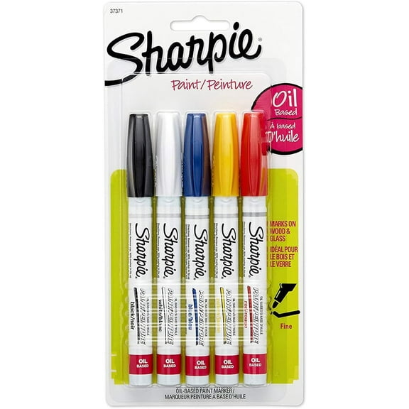 Sharpie Oil-Based Paint Markers, Fine Point, Assorted Colors, 5 Count - Great for Rock Painting