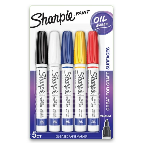 Sharpie Oil-Based Paint Markers, Medium Point, Assorted Colors, 5 Pack