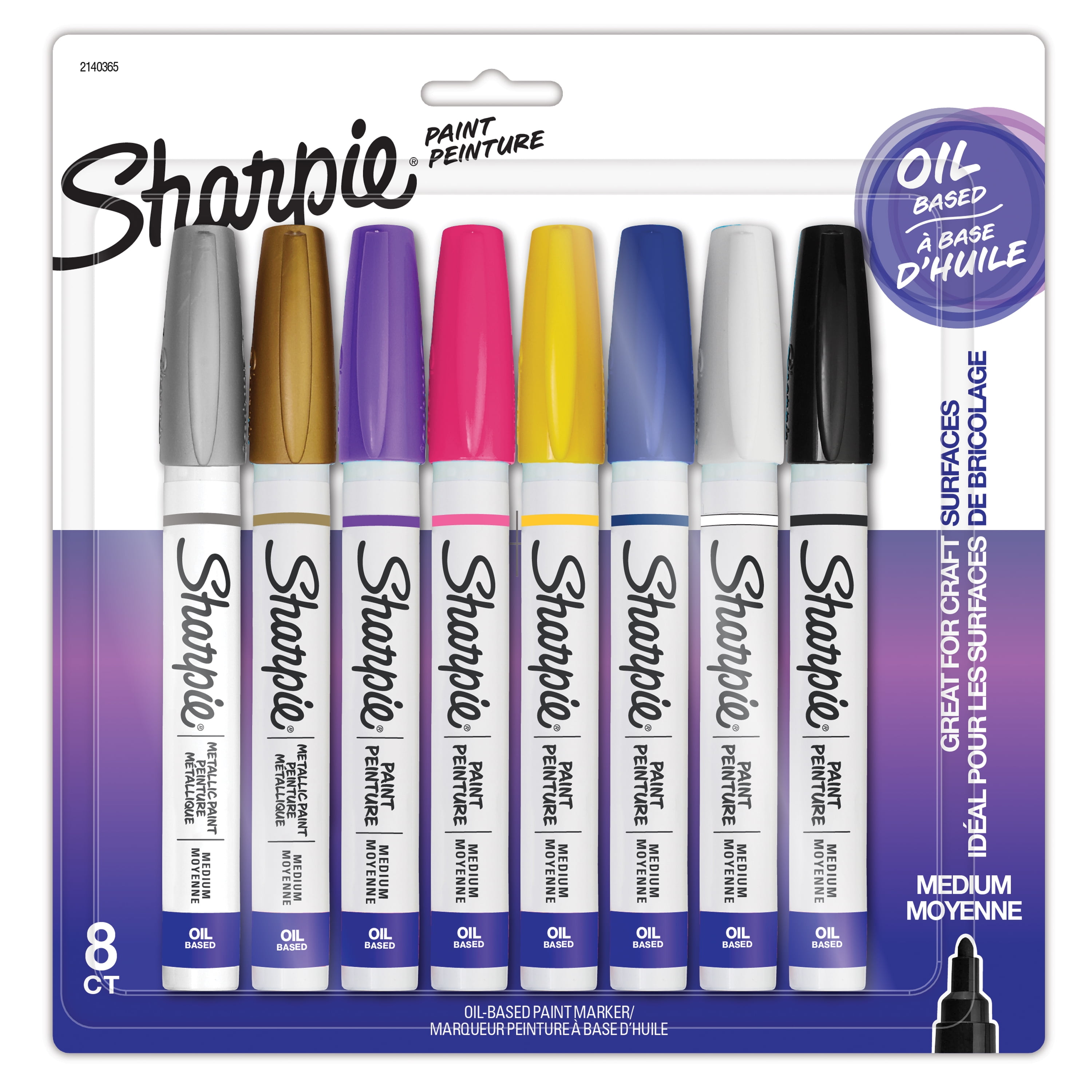 Sharpie Oil-Based Paint Markers, Medium Point, Assorted Colors, 8 Count