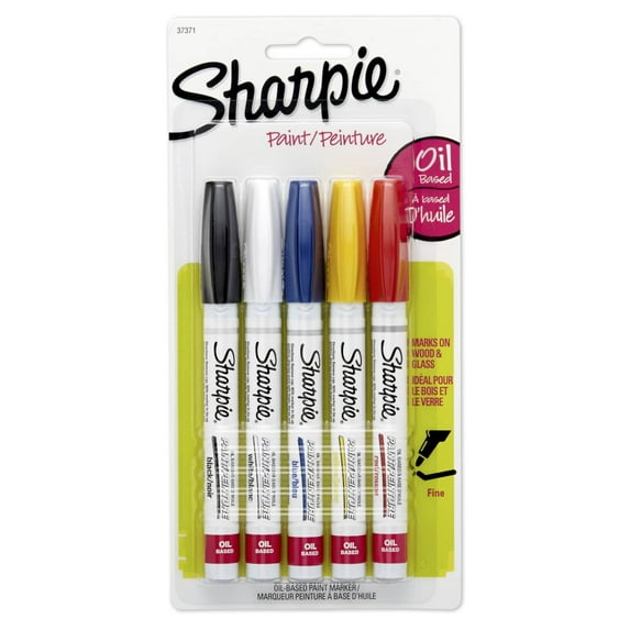 Sharpie Oil-Based Paint Markers, Fine Point, Assorted Colors, 5 Pack