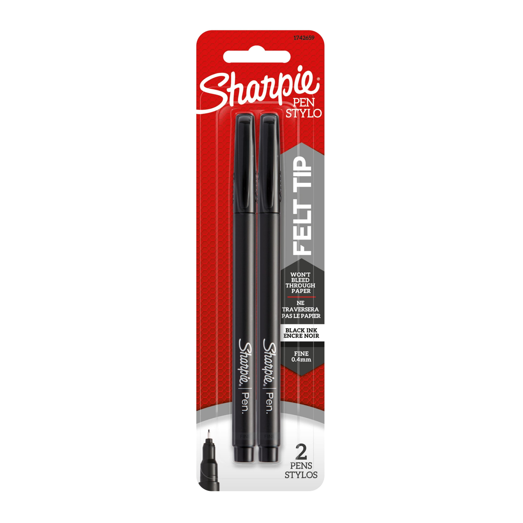 Sharpie Pen, 2 count, Black Fine Felt Tip .4mm pen