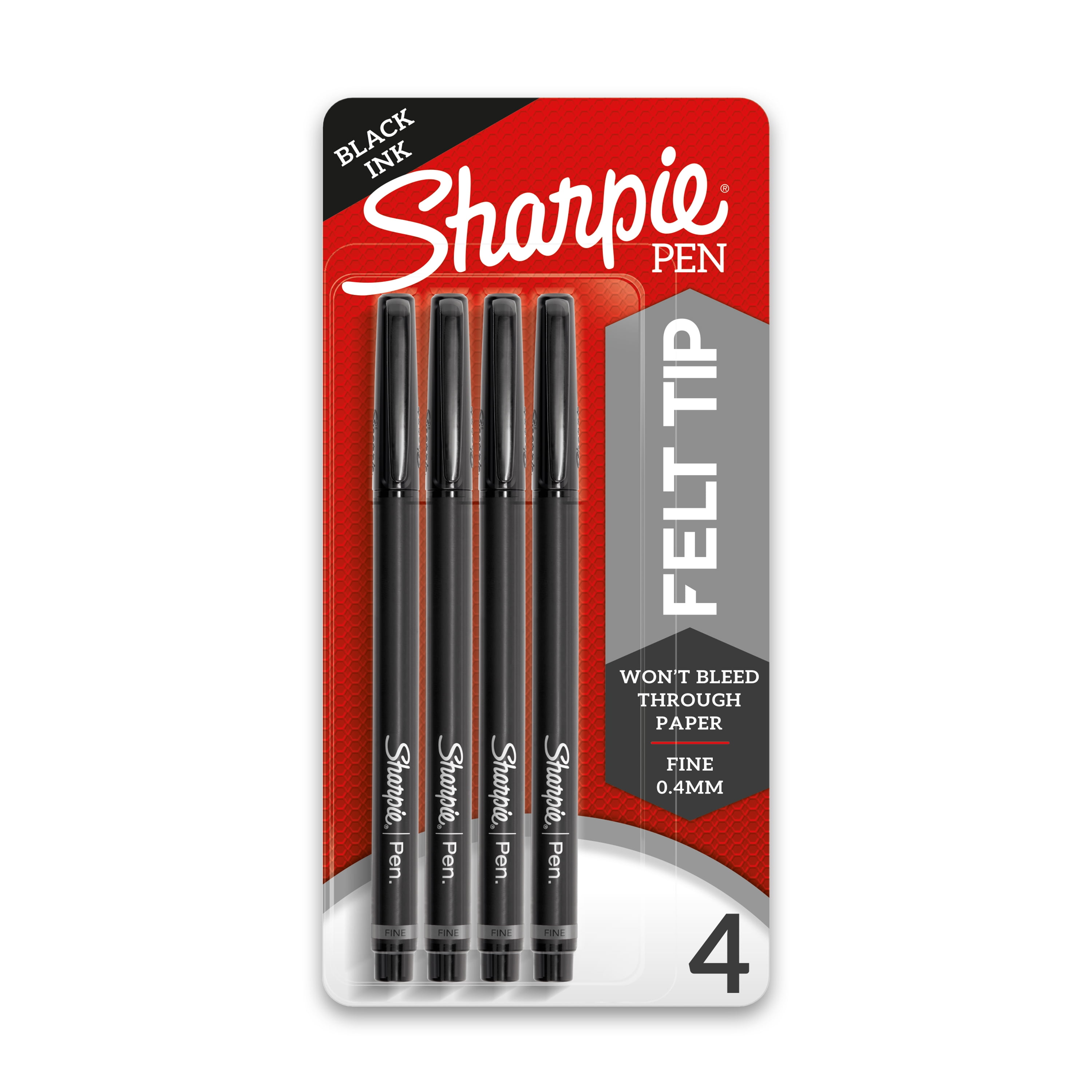Sharpie Felt Tip Pens, Fine Point (0.4mm), Black, 4 Count