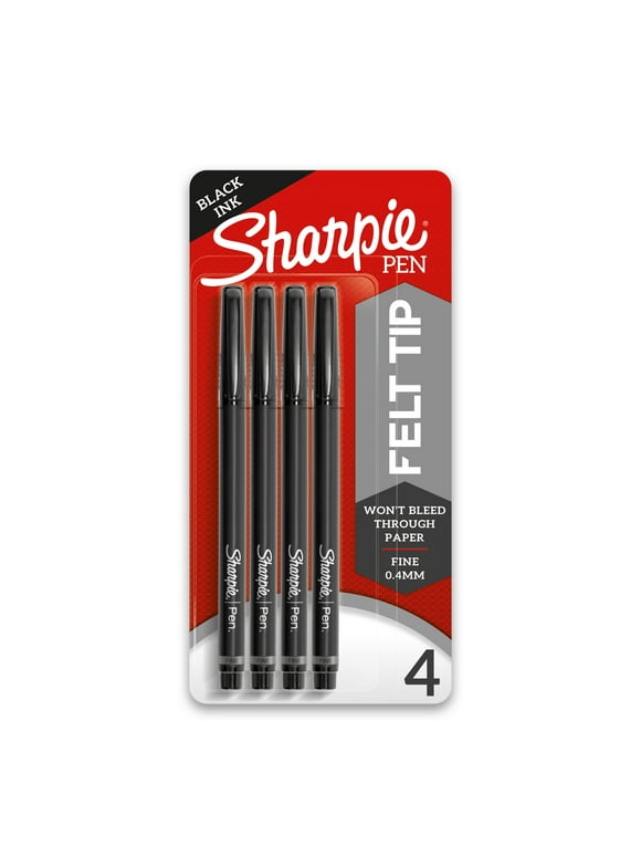 Sharpie Pens, Felt Tip Pens, Fine Point (0.4mm), Black, 4 Count
