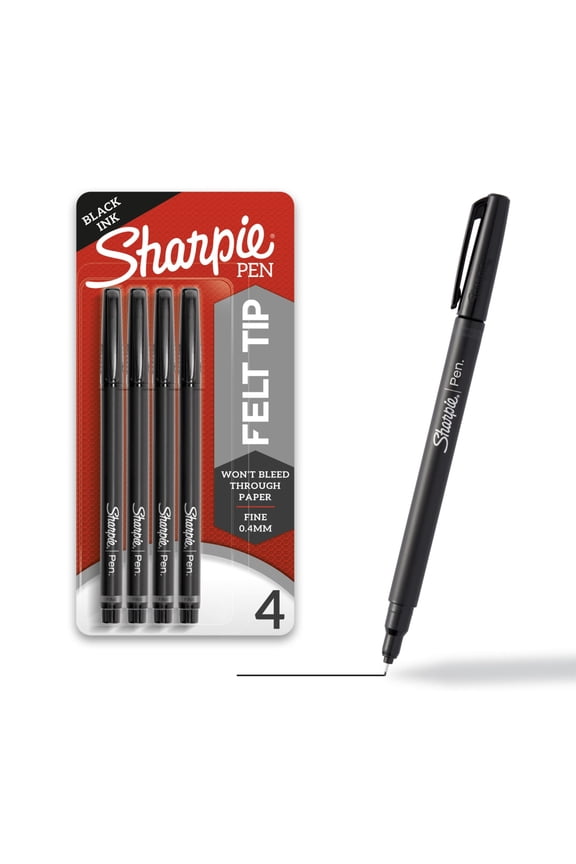 Pens, Felt Tip Pens, Fine Point (0.4mm), Black, 4 Count