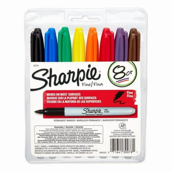 Sharpie Permanent Fine Point Marker Set - 8 Per Set - Pack of 2