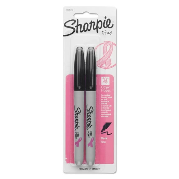 Sharpie® Permanent Fine-Point Markers, Black/Pink Ribbon, Pack Of 2 Markers