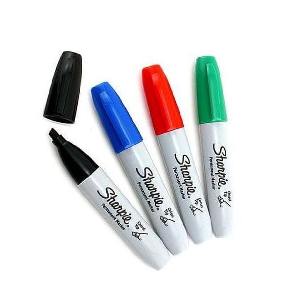 Sharpie Permanent Marker, Chisel Tip, Black, Blue, Red, Green, 1 of Each Color