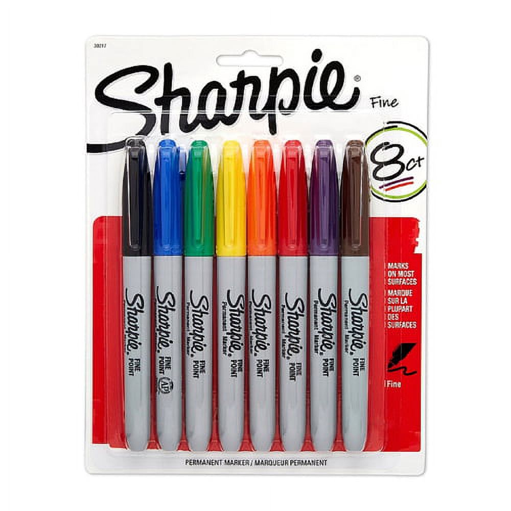 Sharpie Permanent Marker Fine Tip, Assorted Colors, 8 Ea, 6 Pack