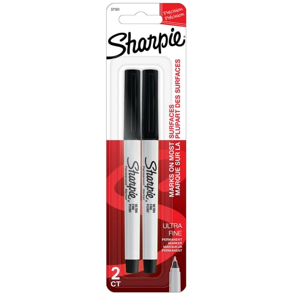 Sharpie Permanent Marker, Ultra Fine Point, Black, 2pk