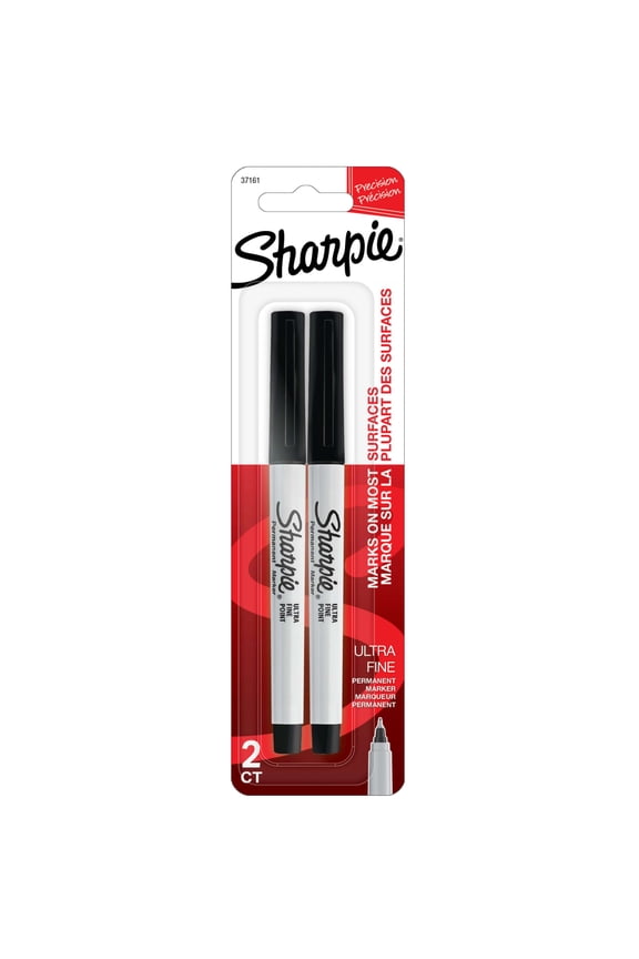 Permanent Marker, Ultra Fine Point, Black, 2pk