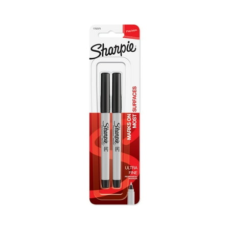 Sharpie Permanent Marker, Ultra Fine Point, Black, 2pk
