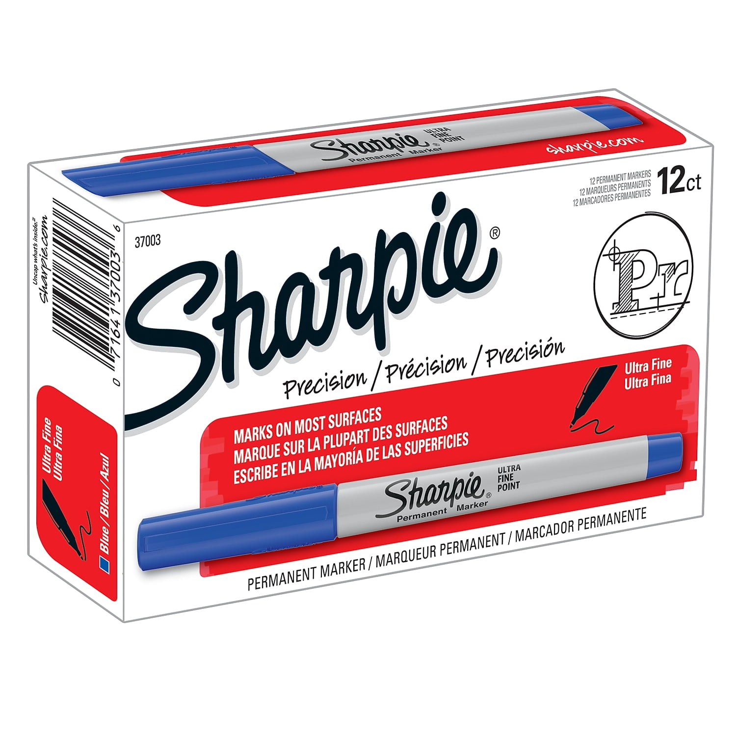 Sharpie Permanent Marker Ultra Fine Point Blue Pack of 12 (SAN37003-12)