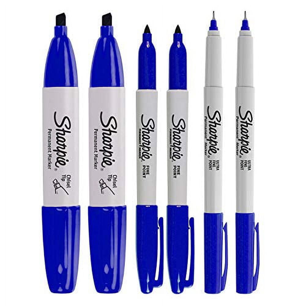 Sharpie Permanent Markers, 6 Pack Assorted Sizes, Ultra Fine Tip, Fine