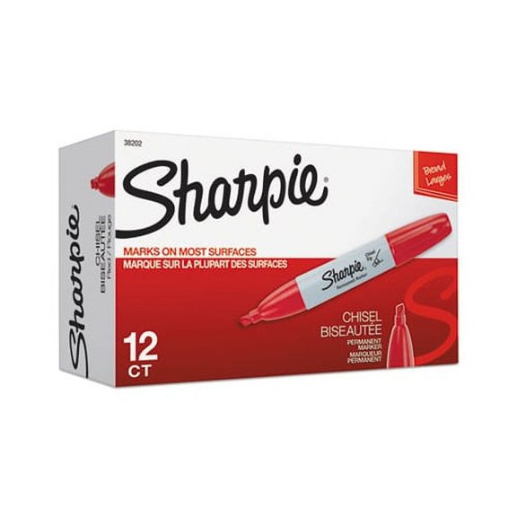 Sharpie Permanent Markers, Chisel Point, Red, 12 Count