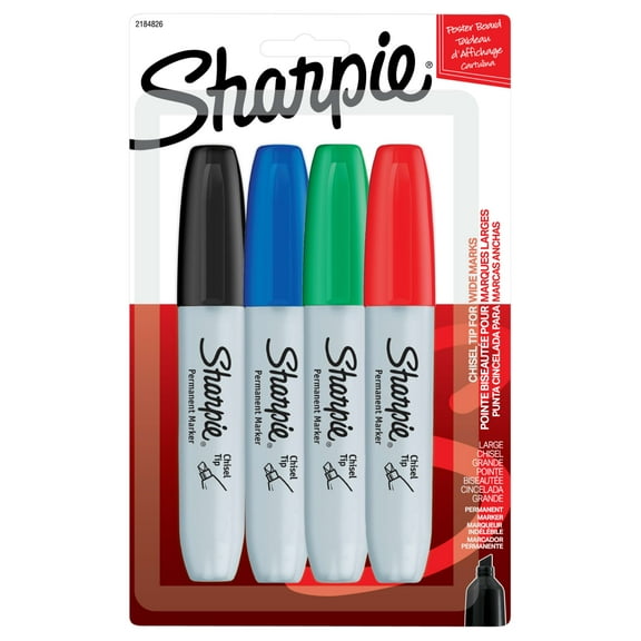 Sharpie Permanent Markers, Chisel Tip, Assorted Colors, 4 Count